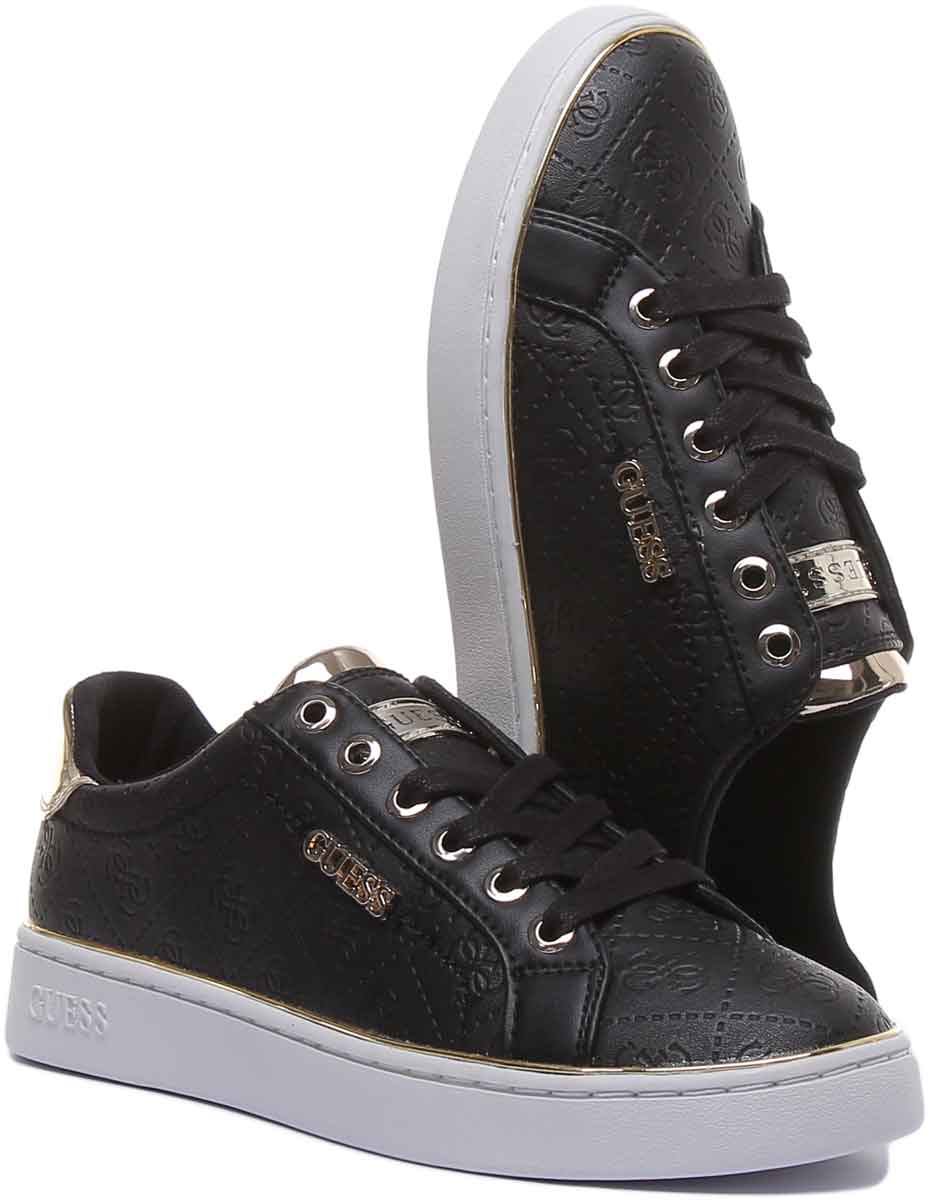 Guess Beckie Women's Lace Up Casual Sneakers In Black Gold - Image 5