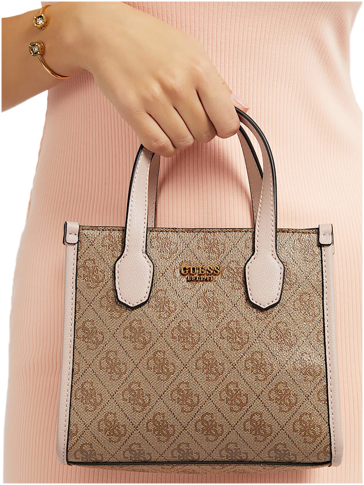 Guess Mini Shopping Silvana Bag In 4G Lattee For Women - Image 3