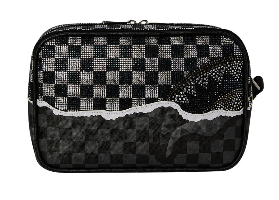 Sprayground Diamond Tear Toiletry Bag In Black Silver Check - Image 3