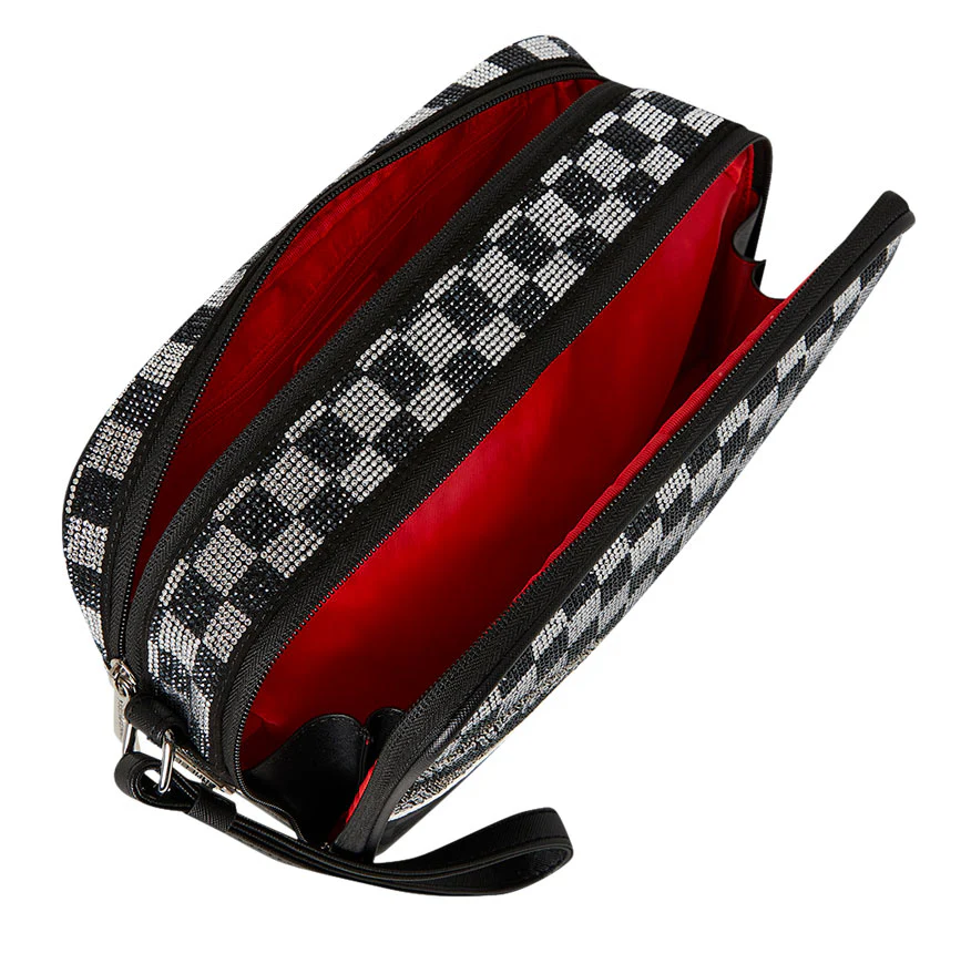 Sprayground Diamond Tear Toiletry Bag In Black Silver Check - Image 4