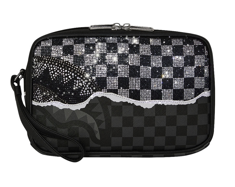 Sprayground Diamond Tear Toiletry Bag In Black Silver Check - Image 5