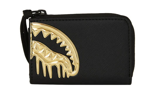 Sprayground Gold And Dangerous Wallet In Black Gold Drip - Image 3