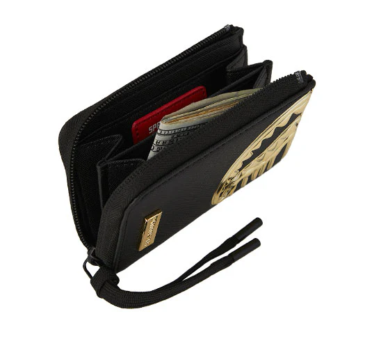 Sprayground Gold And Dangerous Wallet In Black Gold Drip - Image 4