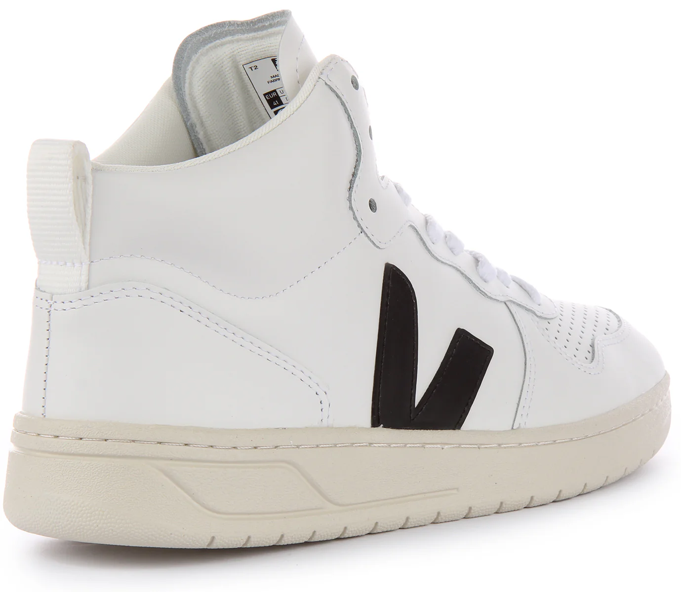 Veja V-15 Leather Trainers In White Black For Women - Image 3