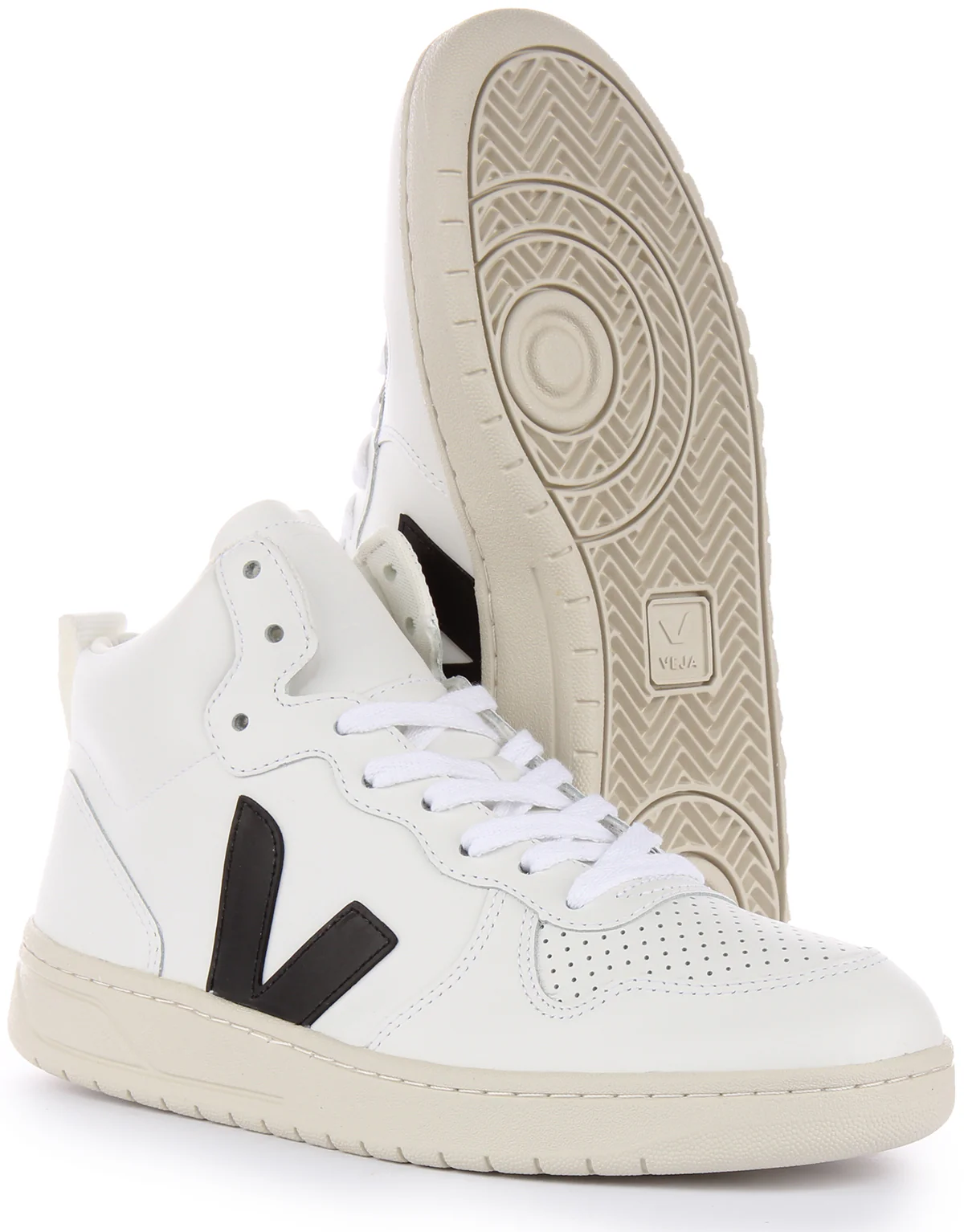 Veja V-15 Leather Trainers In White Black For Women - Image 5