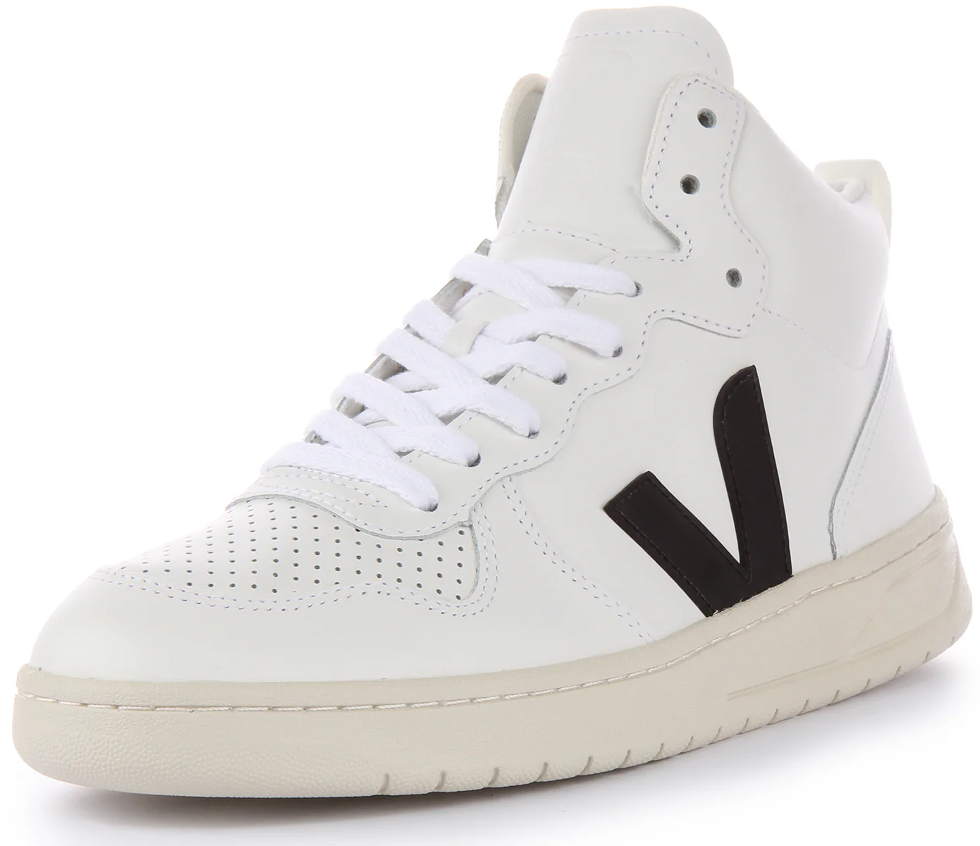Veja V-15 Leather Trainers In White Black For Women - Image 6